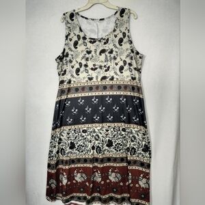 Floral Sleeveless Dress - Black, Cream, Brown